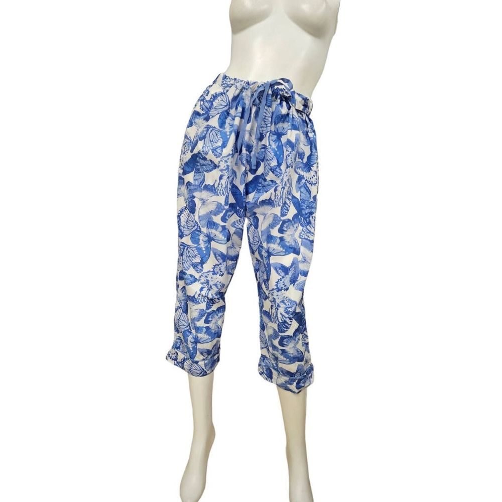 Talbots Blue Butterfly Capri Pants Large